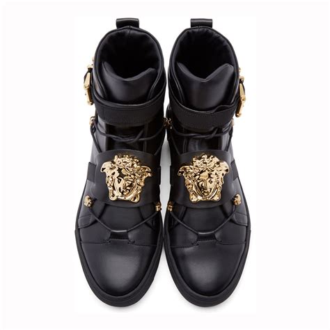 versace black leather medusa hi top sneackers|Versace Medusa 95 sandals.